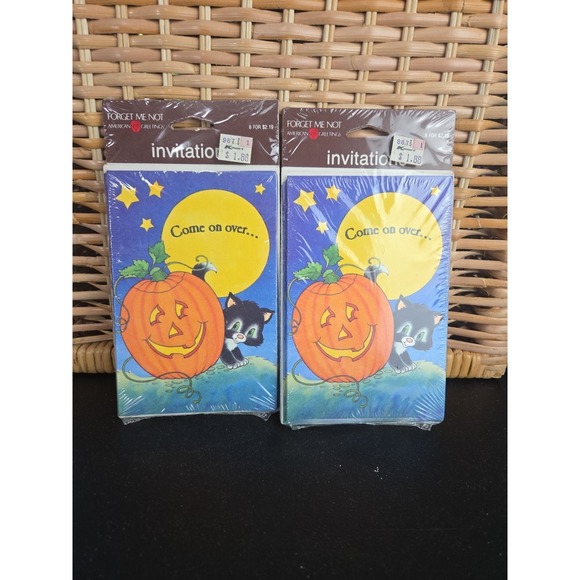 American Greetings Other - Vintage American Greetings Halloween Party Invitations New Kitty Pumpkin